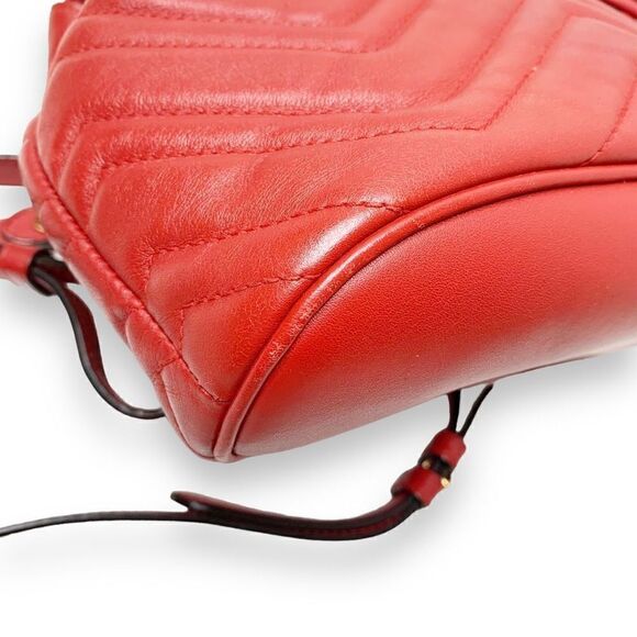 Gucci Marmont Metallasse Quilted Chevron Leather Drawstring Backpack Mini GG Red - Picture 7 of 16
